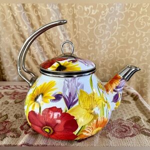 NWOB Pioneer Woman 2.3 Qt Enameled Steel Flower Garden Tea Pot Kettle Floral